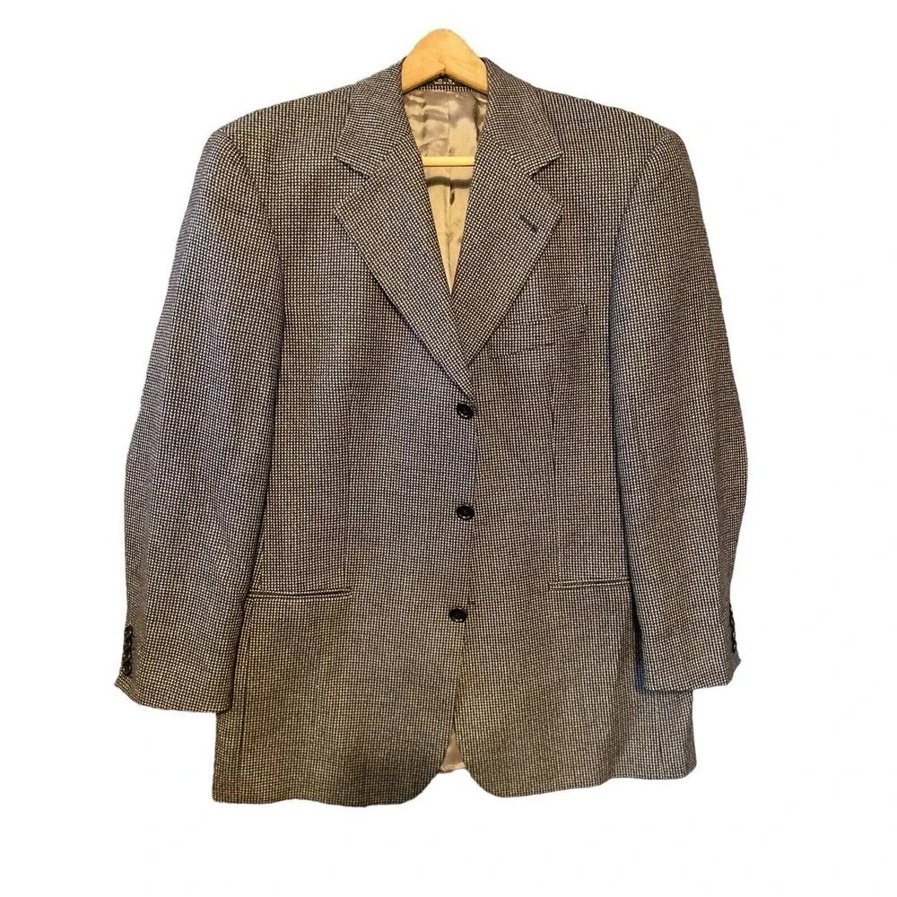Hugo Boss USA Vintage Tweed Blazer Mens 40R Three Button Ventless Houndstooth